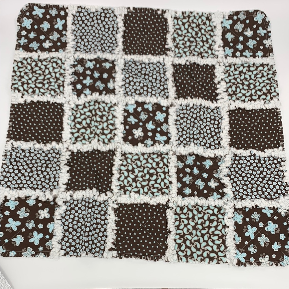 Brown and Blue Patchwork Baby Rag Quilt